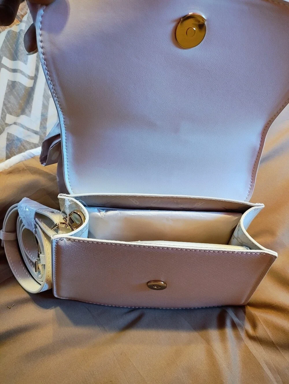 Ted Baker Cream Top-Handle Satchel with Pink Polka-Scarf Accent